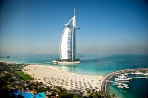 The view of the Burj Al Arab from our room at Jumeirah Beach